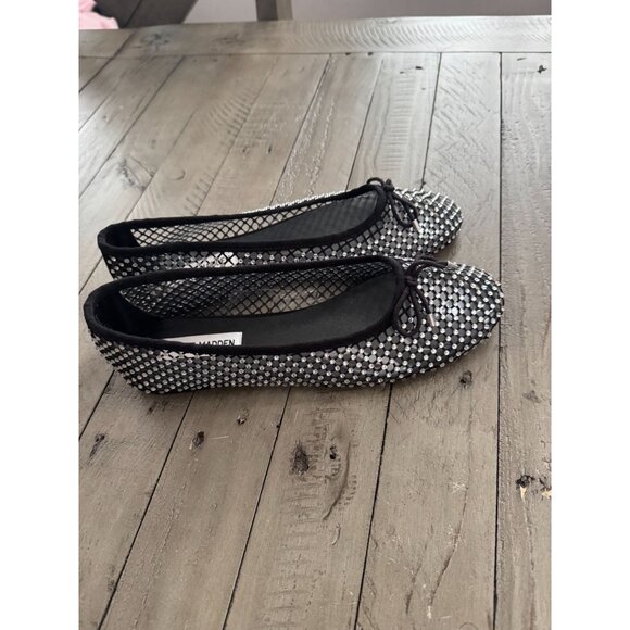 Steve Madden Auden Rhinestone Embellished Mesh Ballet Flats Black Size 8 - Picture 4 of 5